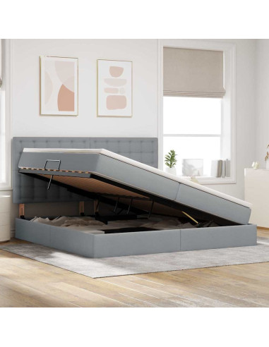 Letto con contenitore e LED con led Grigio chiaro 200 x 200 cm