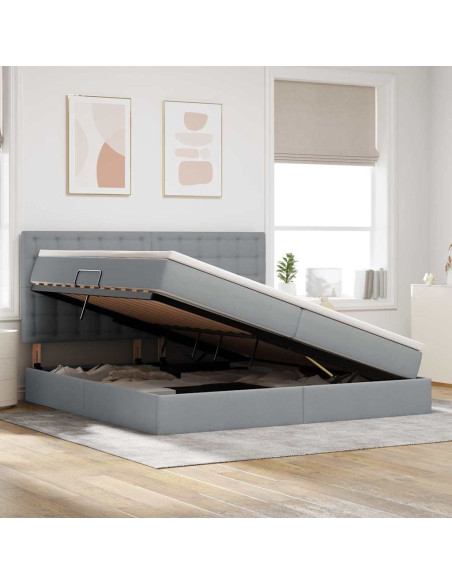 Letto con contenitore e LED con led Grigio chiaro 200 x 200 cm
