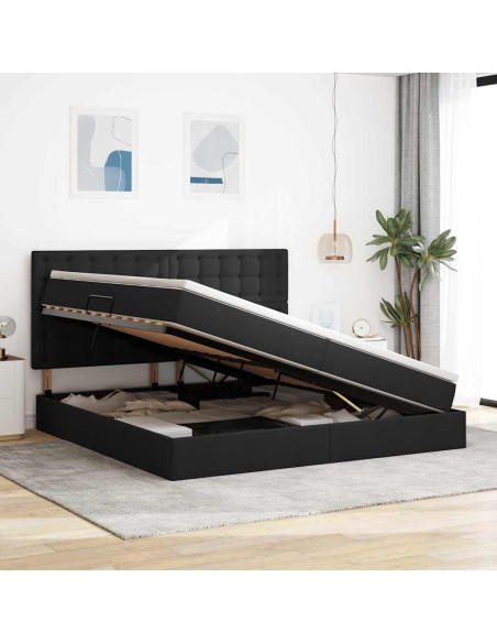 Letto con contenitore e LED Nero 200 x 200 cm Poliestere