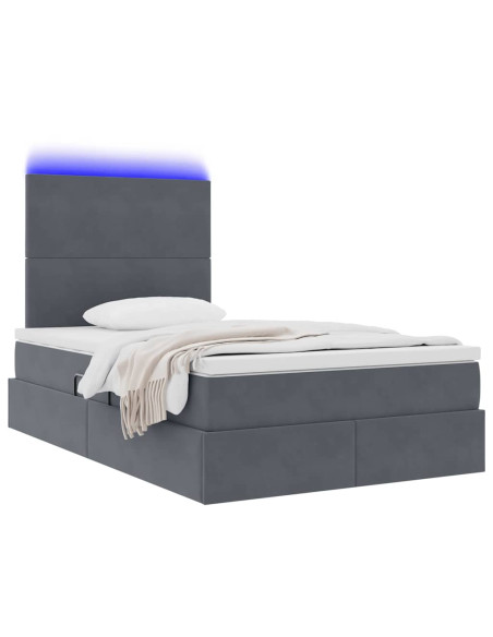 Letto con contenitore e LED Grigio scuro 120 x 190 cm Velluto