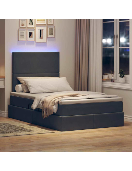Letto con contenitore e LED Grigio scuro 120 x 190 cm Velluto