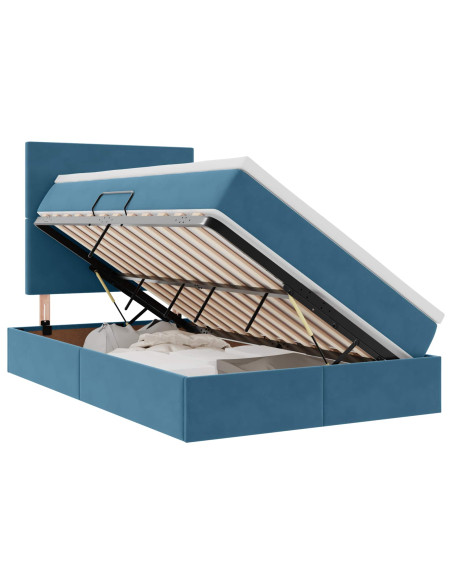 Letto con contenitore e LED con led Blu 120 x 190 cm Velluto