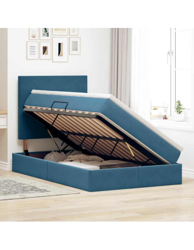 Letto con contenitore e LED con led Blu 120 x 190 cm Velluto
