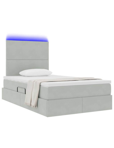 Letto con contenitore e LED Grigio chiaro 120 x 200 cm Velluto