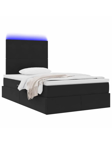 Letto con contenitore e LED con led Nero 120 x 200 cm Velluto