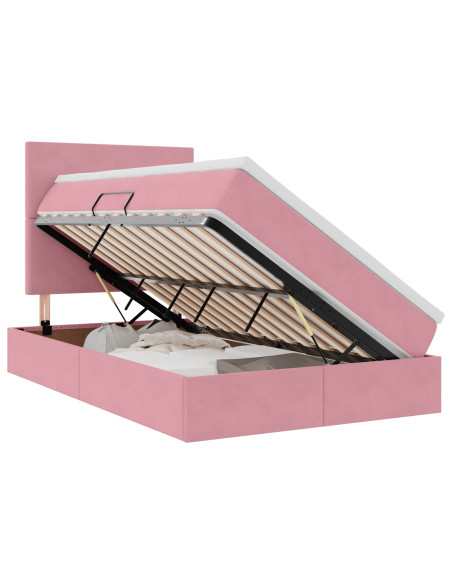 Letto con contenitore e LED con led Rosa 120 x 200 cm Velluto