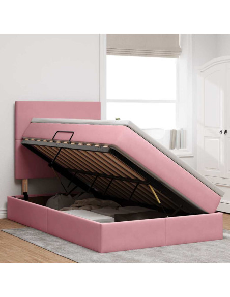 Letto con contenitore e LED con led Rosa 120 x 200 cm Velluto