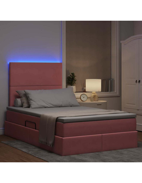 Letto con contenitore e LED con led Rosa 120 x 200 cm Velluto