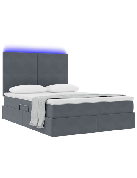Letto con contenitore e LED Grigio scuro 140 x 190 cm Velluto