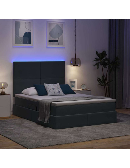 Letto con contenitore e LED Grigio scuro 140 x 190 cm Velluto
