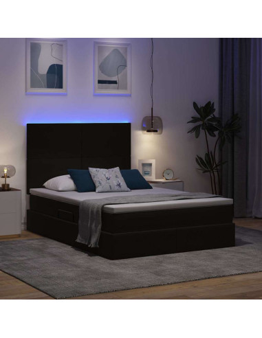 Letto con contenitore e LED con led Nero 140 x 190 cm Velluto