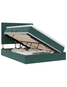 Letto con contenitore e LED Verde Scuro 140 x 190 cm Velluto 2