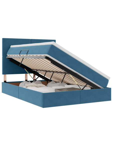 Letto con contenitore e LED Blu Scuro 140 x 190 cm Velluto