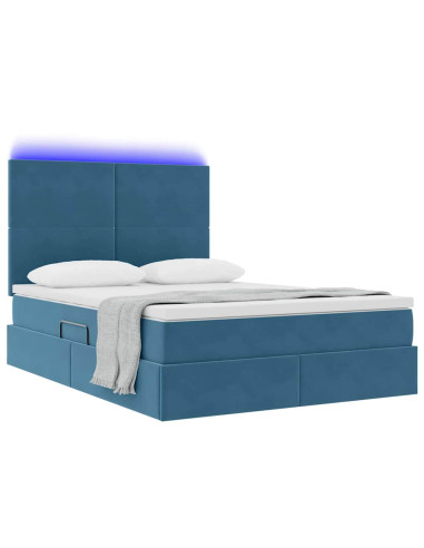 Letto con contenitore e LED Blu Scuro 140 x 190 cm Velluto