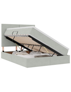 Letto con contenitore e LED Grigio chiaro 140 x 200 cm Velluto 2
