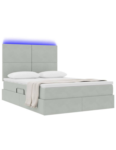 Letto con contenitore e LED Grigio chiaro 140 x 200 cm Velluto