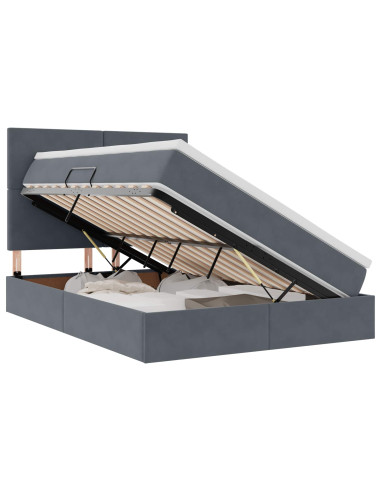 Letto con contenitore e LED Grigio scuro 140 x 200 cm Velluto