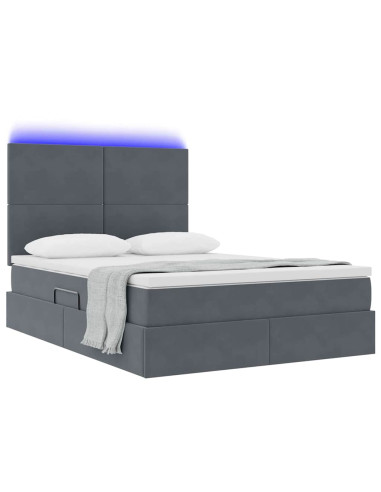 Letto con contenitore e LED Grigio scuro 140 x 200 cm Velluto