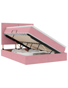 Letto con contenitore e LED con led Rosa 140 x 200 cm Velluto 2