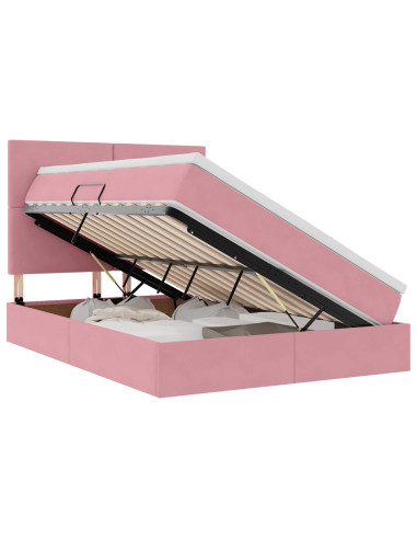 Letto con contenitore e LED con led Rosa 140 x 200 cm Velluto