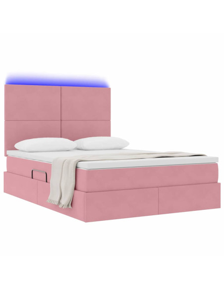 Letto con contenitore e LED con led Rosa 140 x 200 cm Velluto