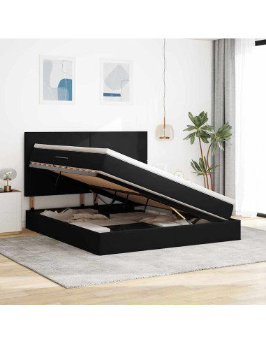 Letto con contenitore e LED con led Nero 160 x 200 cm Velluto
