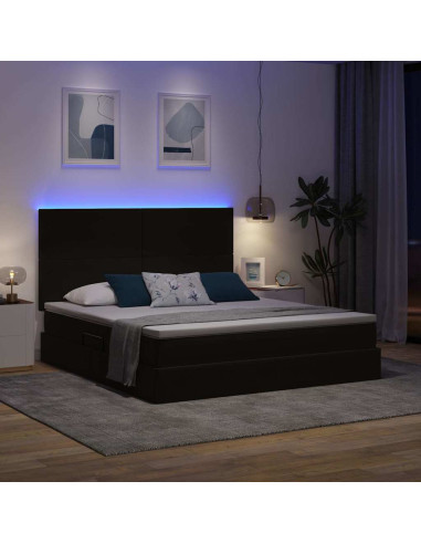 Letto con contenitore e LED con led Nero 160 x 200 cm Velluto