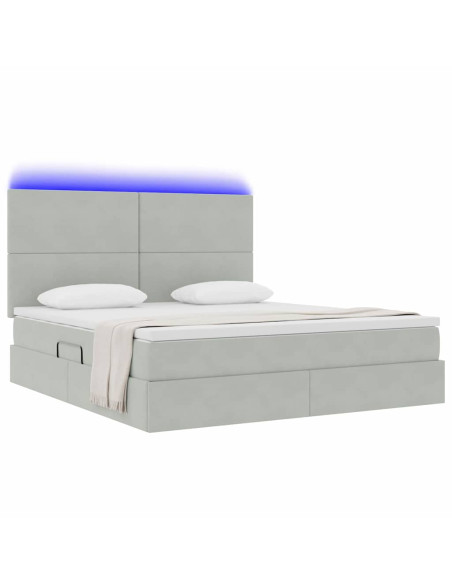 Letto con contenitore e LED Grigio chiaro 180 x 200 cm Velluto