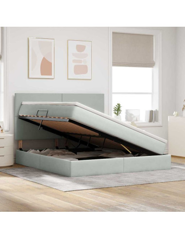 Letto con contenitore e LED Grigio chiaro 180 x 200 cm Velluto