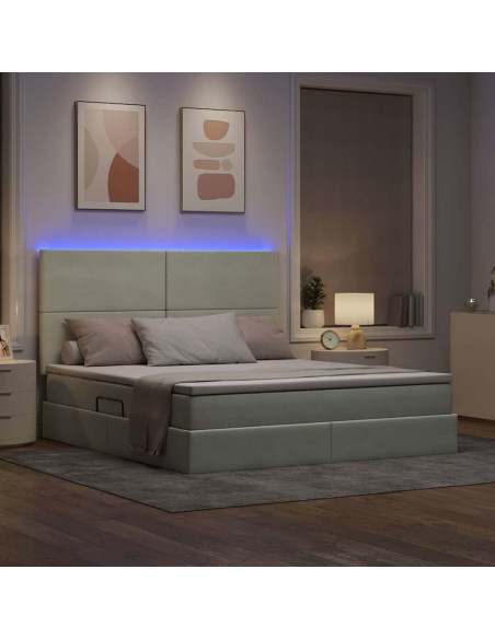 Letto con contenitore e LED Grigio chiaro 180 x 200 cm Velluto