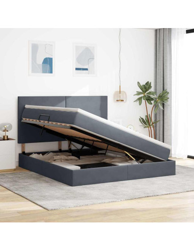 Letto con contenitore e LED Grigio scuro 180 x 200 cm Velluto