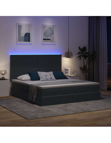Letto con contenitore e LED Grigio scuro 180 x 200 cm Velluto