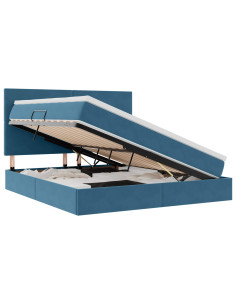Letto con contenitore e LED Blu Scuro 180 x 200 cm Velluto 2