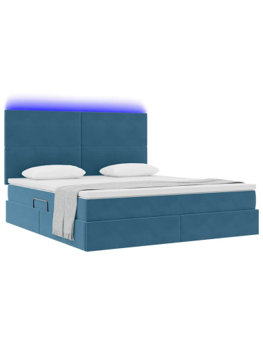 Letto con contenitore e LED Blu Scuro 180 x 200 cm Velluto