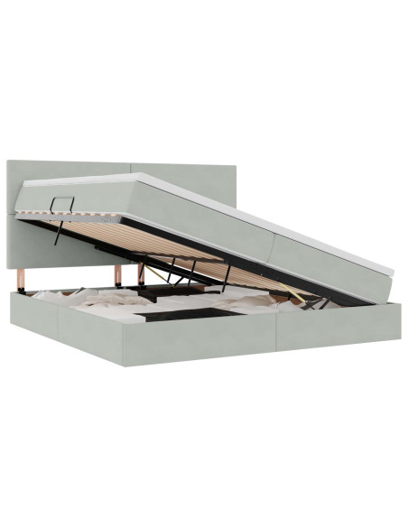 Letto con contenitore e LED Grigio chiaro 200 x 200 cm Velluto