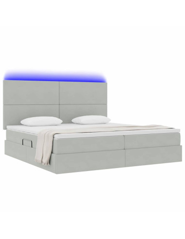 Letto con contenitore e LED Grigio chiaro 200 x 200 cm Velluto