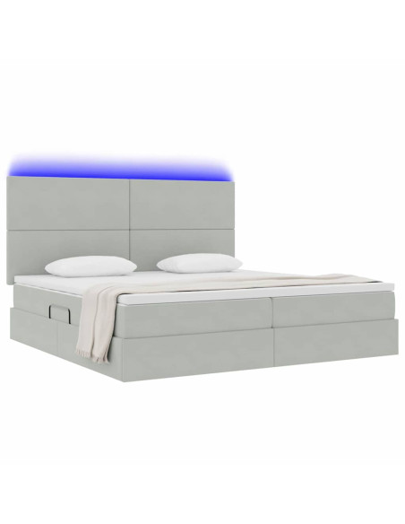 Letto con contenitore e LED Grigio chiaro 200 x 200 cm Velluto