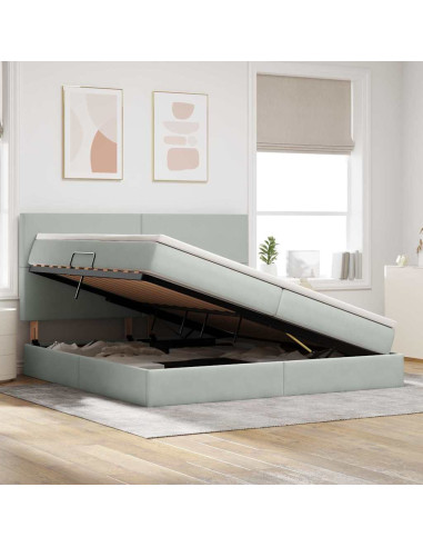 Letto con contenitore e LED Grigio chiaro 200 x 200 cm Velluto