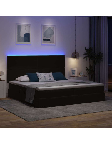 Letto con contenitore e LED con led Nero 200 x 200 cm Velluto