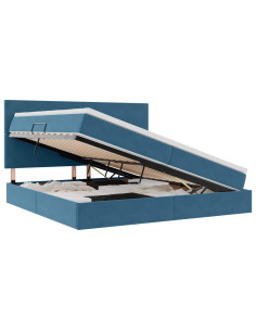 Letto con contenitore e LED Blu Scuro 200 x 200 cm Velluto 2