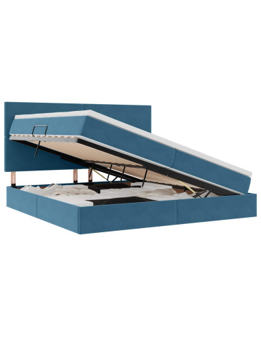 Letto con contenitore e LED Blu Scuro 200 x 200 cm Velluto