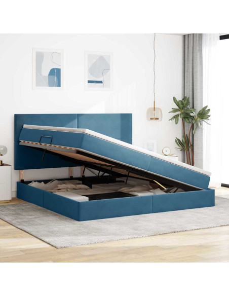 Letto con contenitore e LED Blu Scuro 200 x 200 cm Velluto