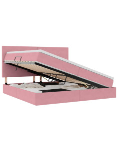 Letto con contenitore e LED con led Rosa 200 x 200 cm Velluto 2