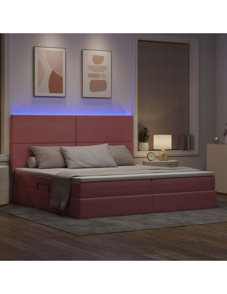 Letto con contenitore e LED con led Rosa 200 x 200 cm Velluto