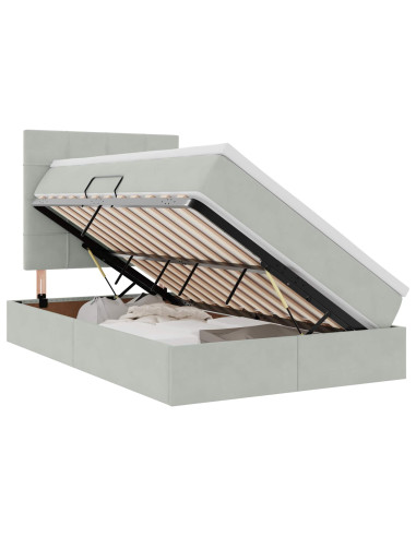 Letto con contenitore e LED Grigio chiaro 120 x 190 cm Velluto