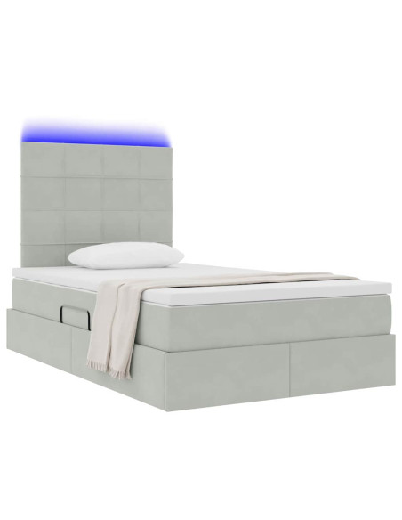 Letto con contenitore e LED Grigio chiaro 120 x 190 cm Velluto