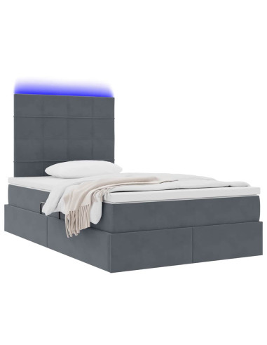 Letto con contenitore e LED Grigio scuro 120 x 190 cm Velluto