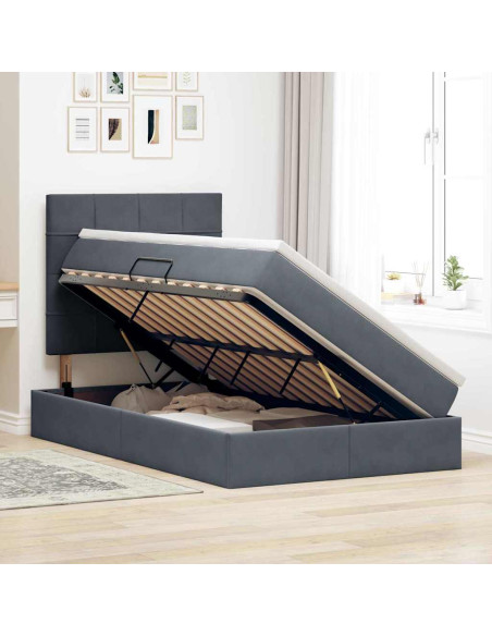 Letto con contenitore e LED Grigio scuro 120 x 190 cm Velluto