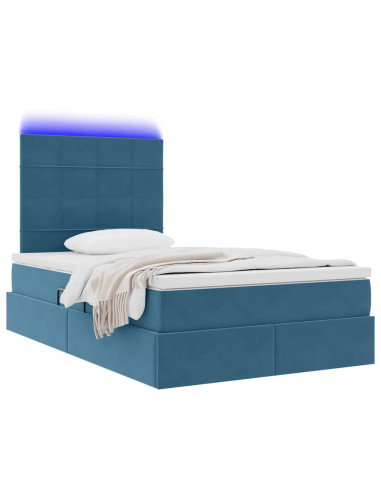 Letto con contenitore e LED con led Blu 120 x 190 cm Velluto