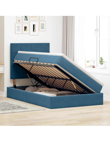 Letto con contenitore e LED con led Blu 120 x 190 cm Velluto